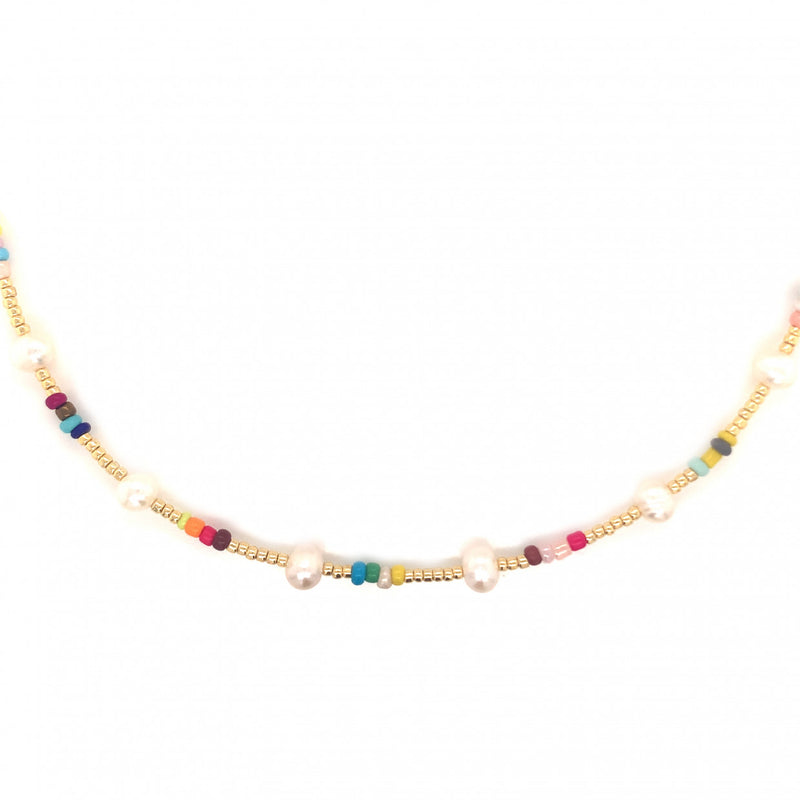 Lia Gold X Pearl Beaded Necklace