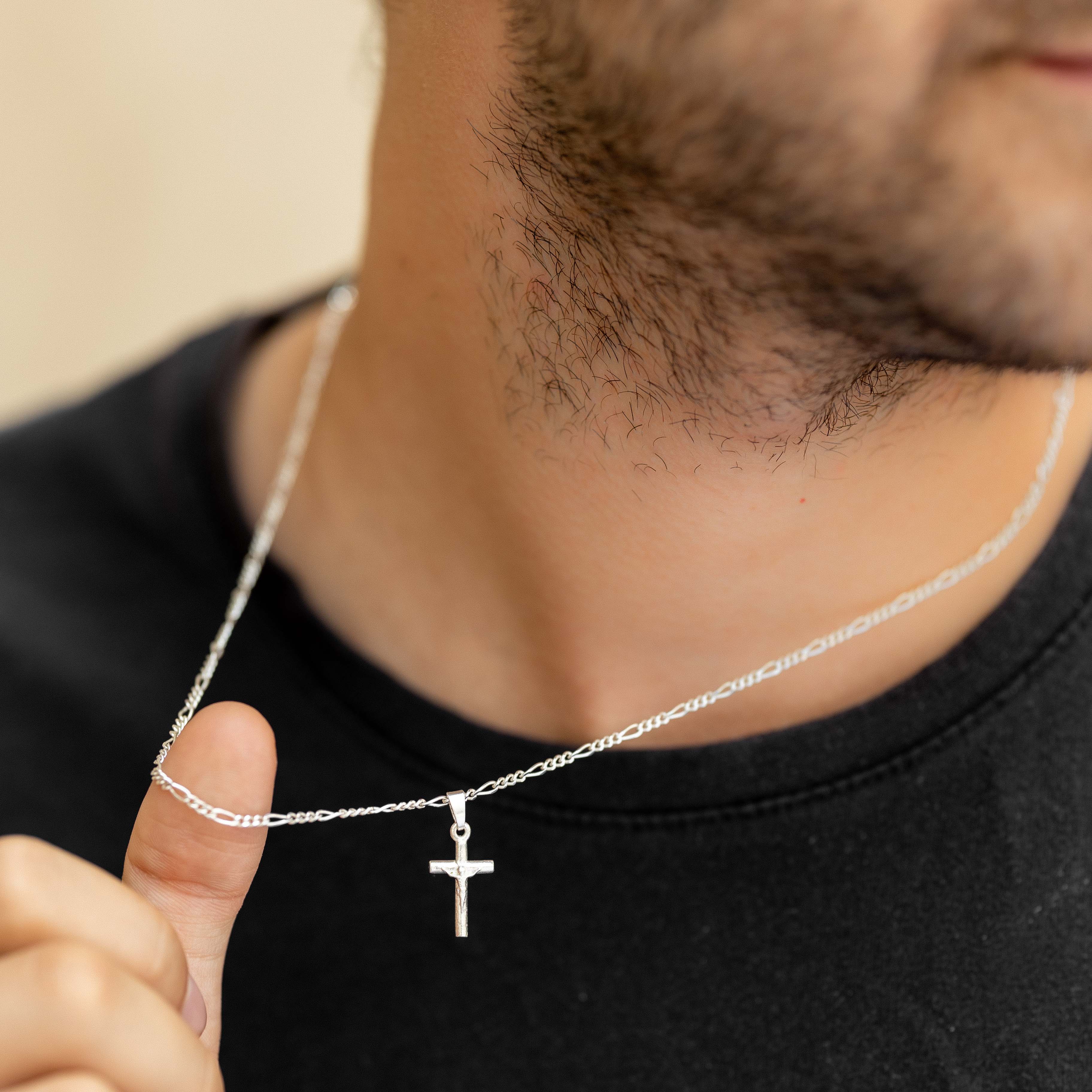 Silver Mini Cross Necklace for Men – MaLi Beads - Main Image