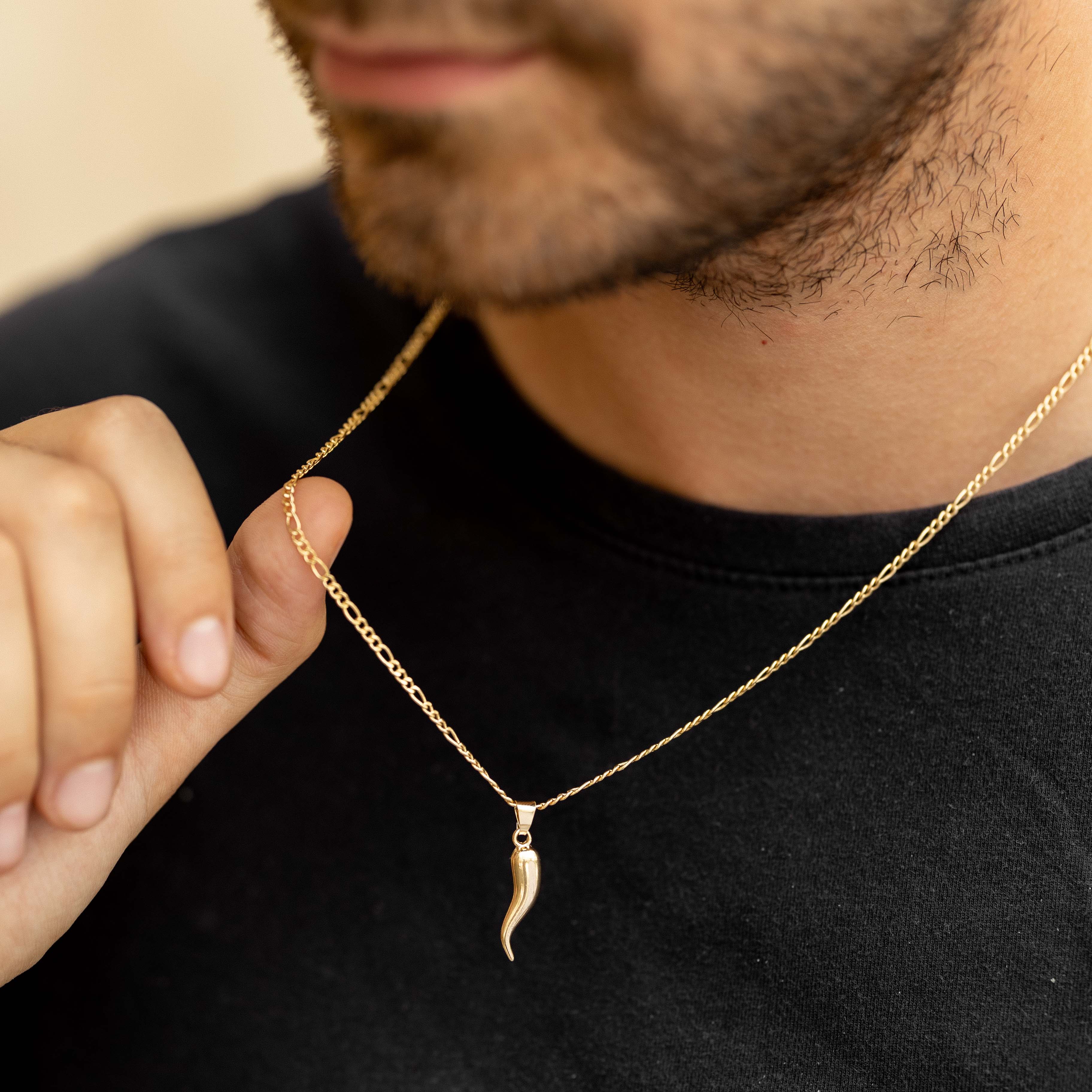 Gold Cornicello Necklace Men Cornicello Charm Necklace