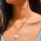 Zoey Gold Filled Paperclip Pearl Initial Necklace