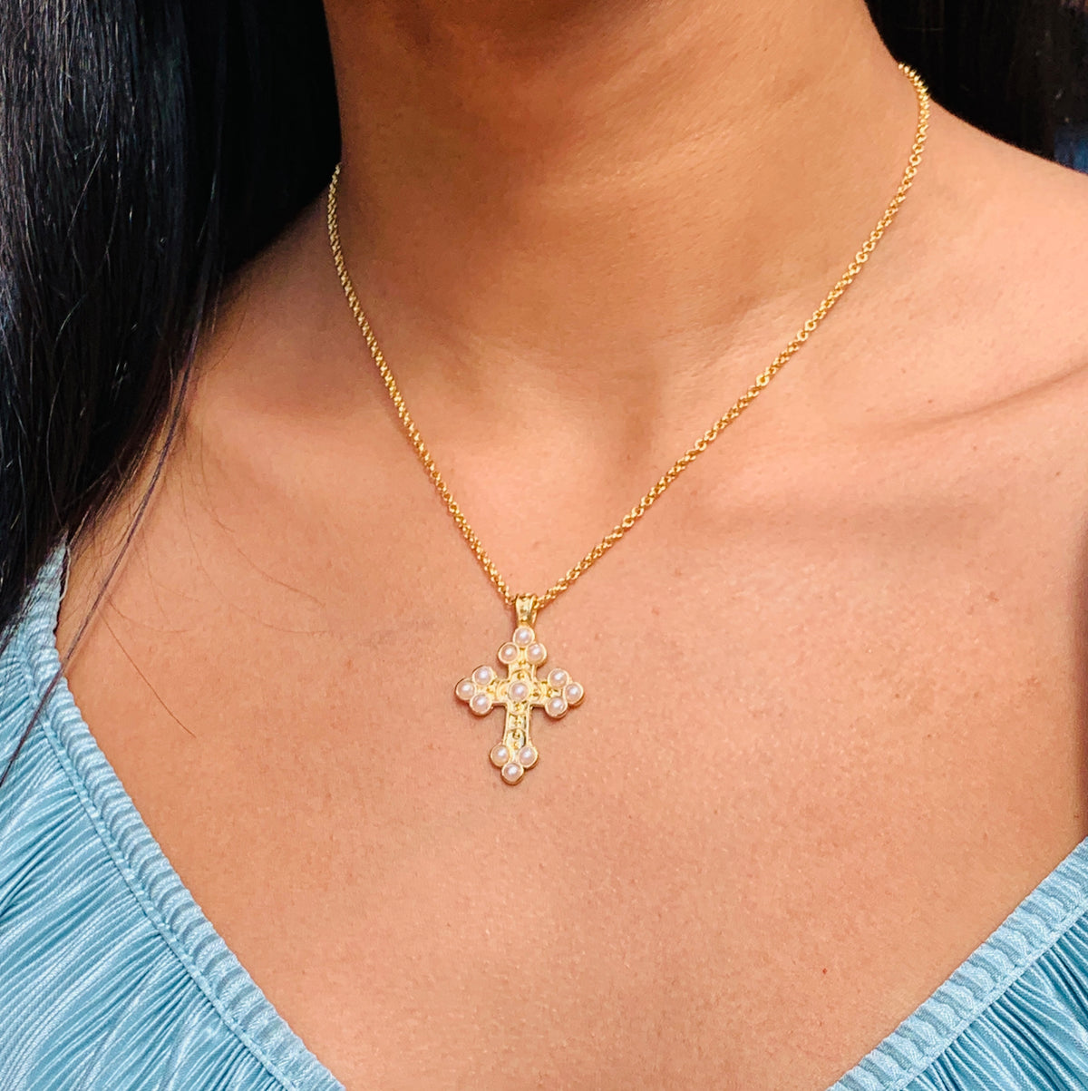 Pilar Pearl Cross Necklace