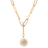 Zoey Gold Filled Paperclip Pearl Initial Necklace