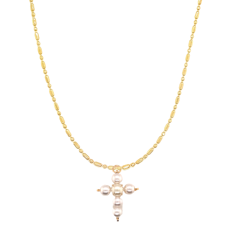 River Pearl Cross Necklace