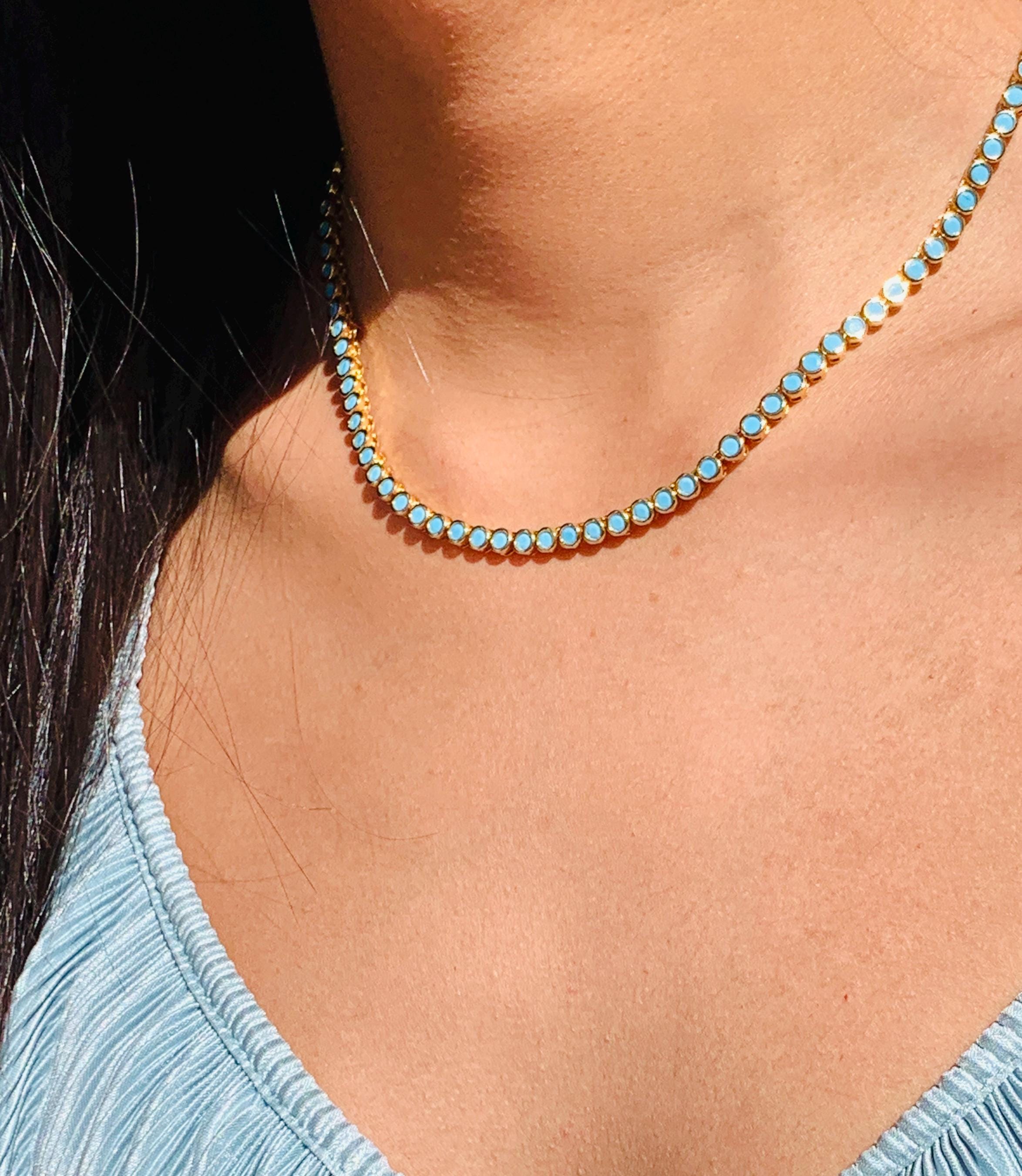 Tanya Teal Gemstone Tennis Necklace