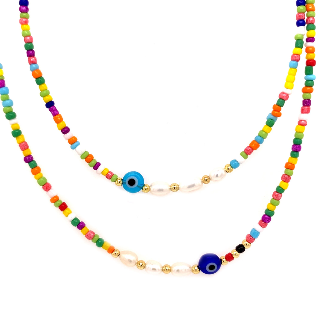 Pearl Evil Eye Necklace