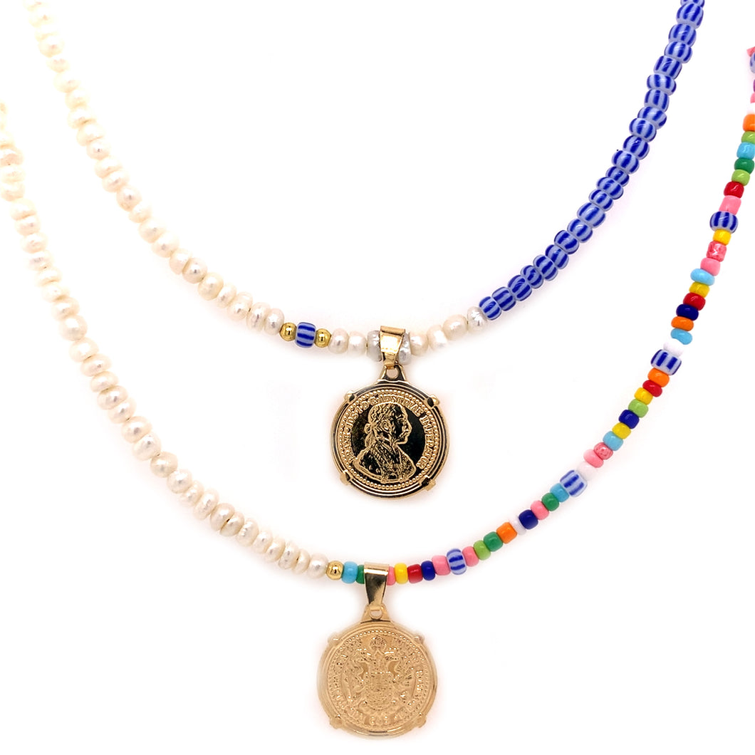Coin Charm Beaded Necklace
