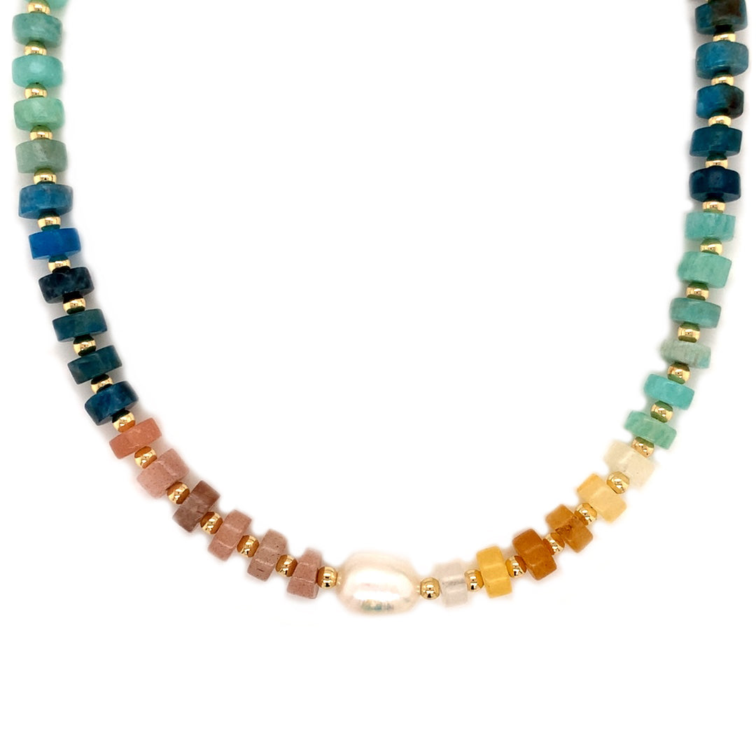 thumbnail image 2 of Natural 3mm Multicolor Zircon Beaded Choker Necklace – 18 Inch, Round Gems, Handmade, Nickel-Free 2 of 3